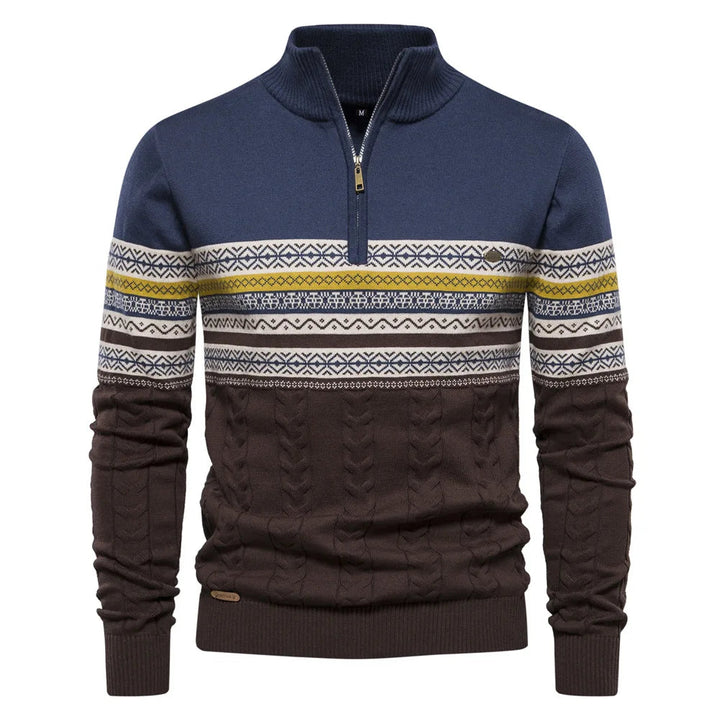 Olivier | Men's Patterned Band Quarter Zip Sweater
