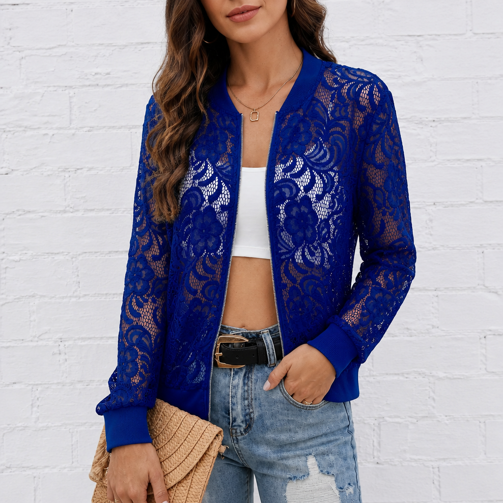 Roxanne | Women's Lace-Pattern Zip Bomber Jacket