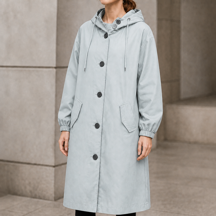Fanny | Women's Longline Hooded Coat with Concealed Button Front