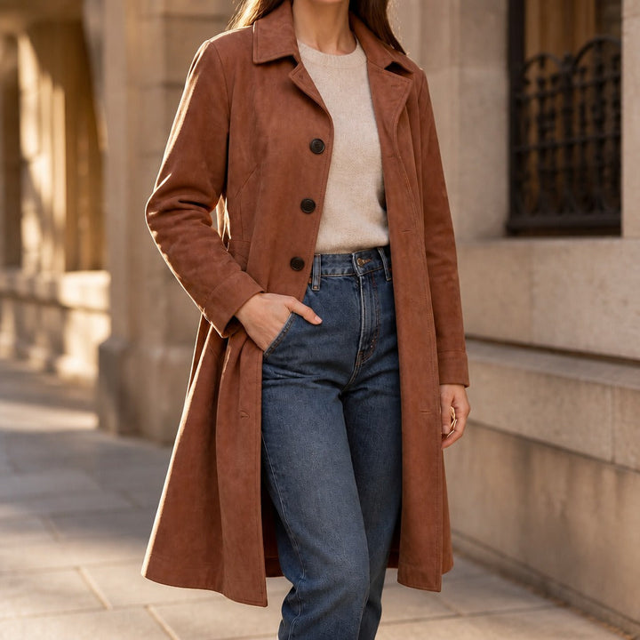 Thomasine | Women's Mid-Calf Coat with Patch Pockets and Notch Lapel