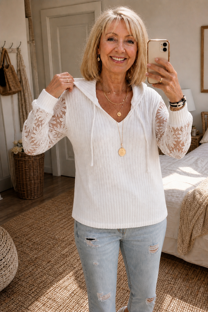 Prudence | Women's Ribbed Hooded Cardigan with Openwork Sleeves