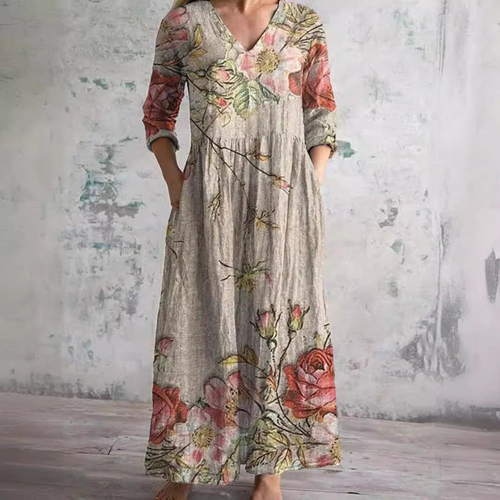 Ophelia | Women's Bohemian Floral V-Neck Maxi Dress