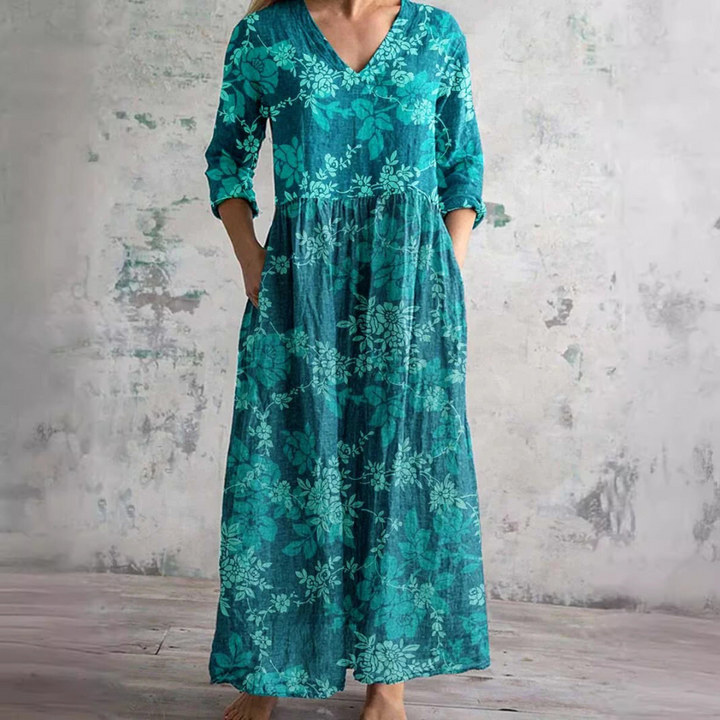 Ophelia | Women's Bohemian Floral V-Neck Maxi Dress