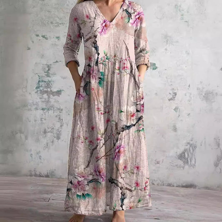 Ophelia | Women's Bohemian Floral V-Neck Maxi Dress