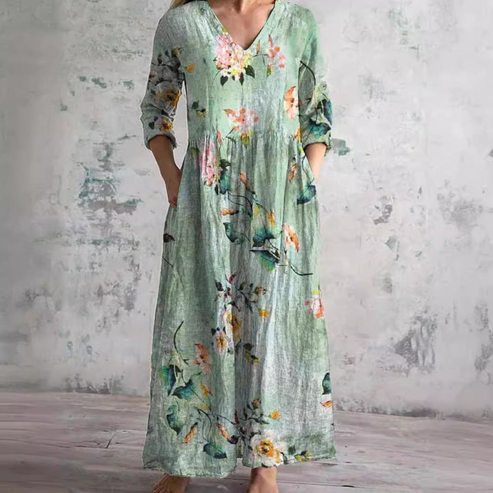 Ophelia | Women's Bohemian Floral V-Neck Maxi Dress