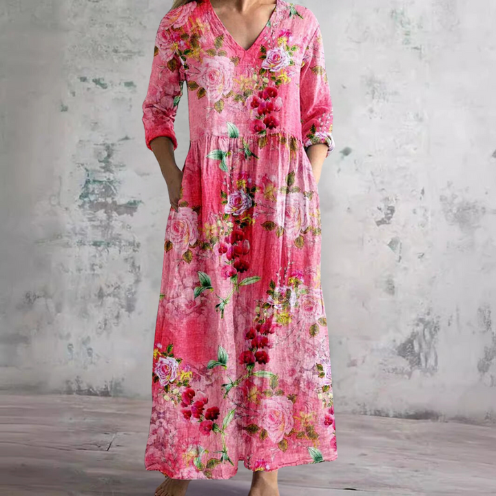 Ophelia | Women's Bohemian Floral V-Neck Maxi Dress