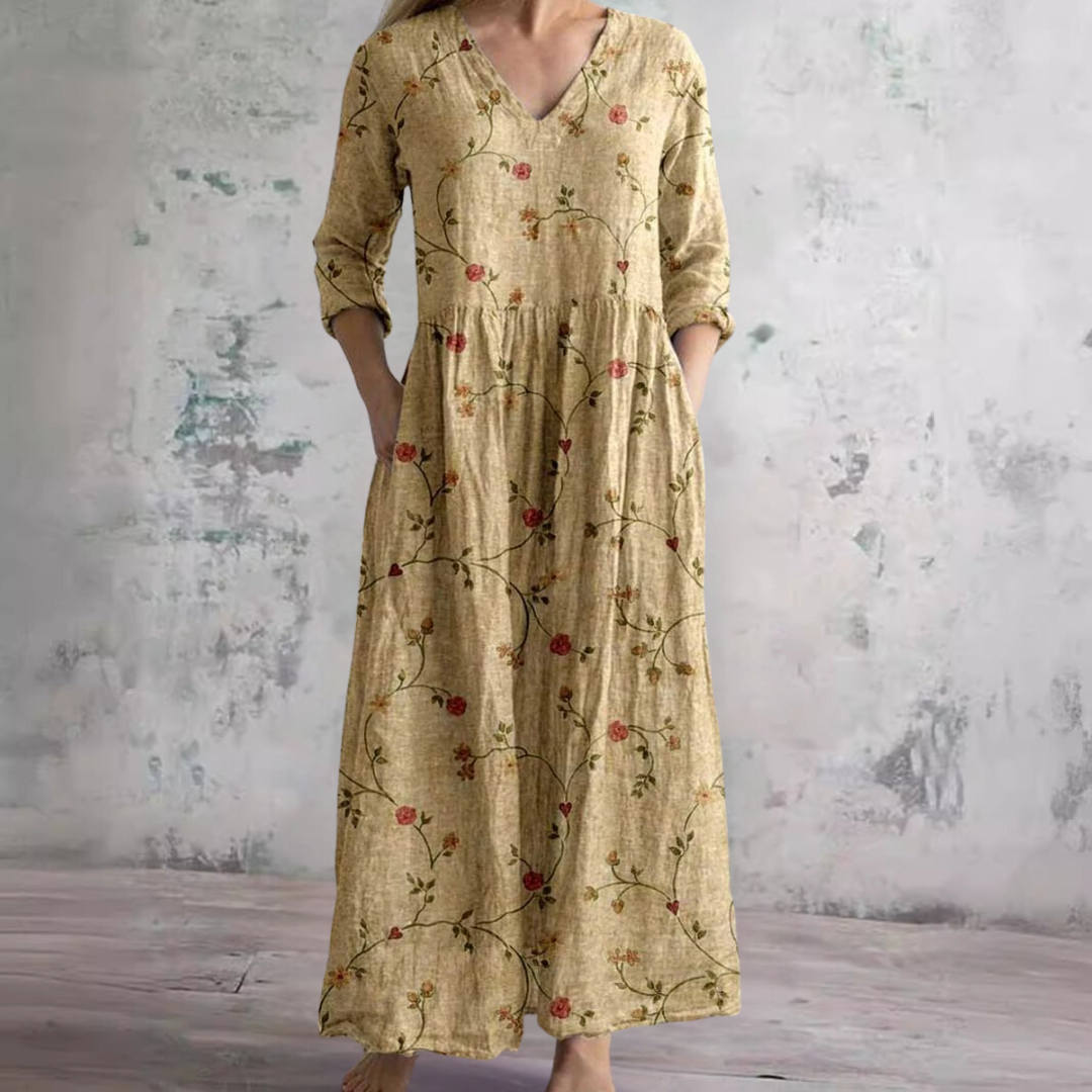 Ophelia | Women's Bohemian Floral V-Neck Maxi Dress