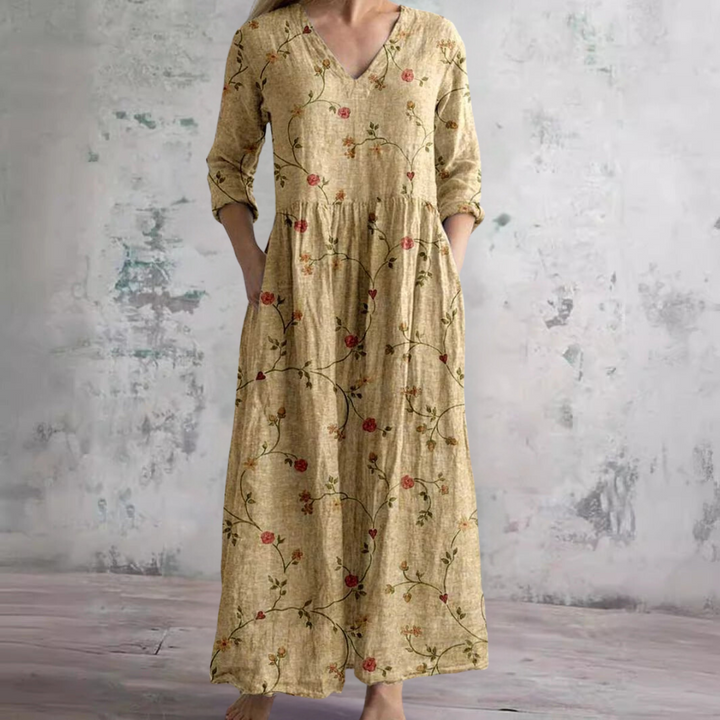 Ophelia | Women's Bohemian Floral V-Neck Maxi Dress