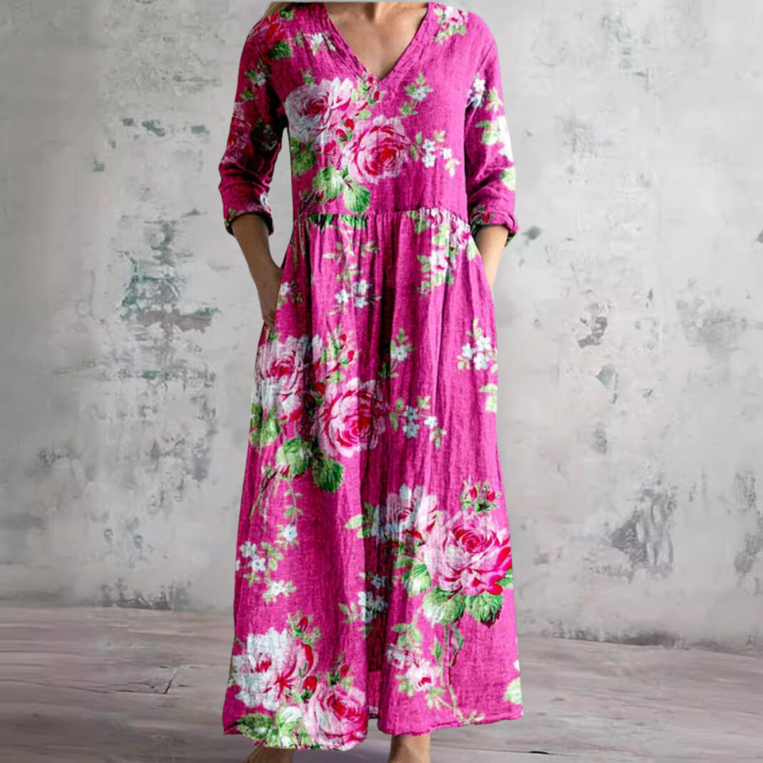 Ophelia | Women's Bohemian Floral V-Neck Maxi Dress