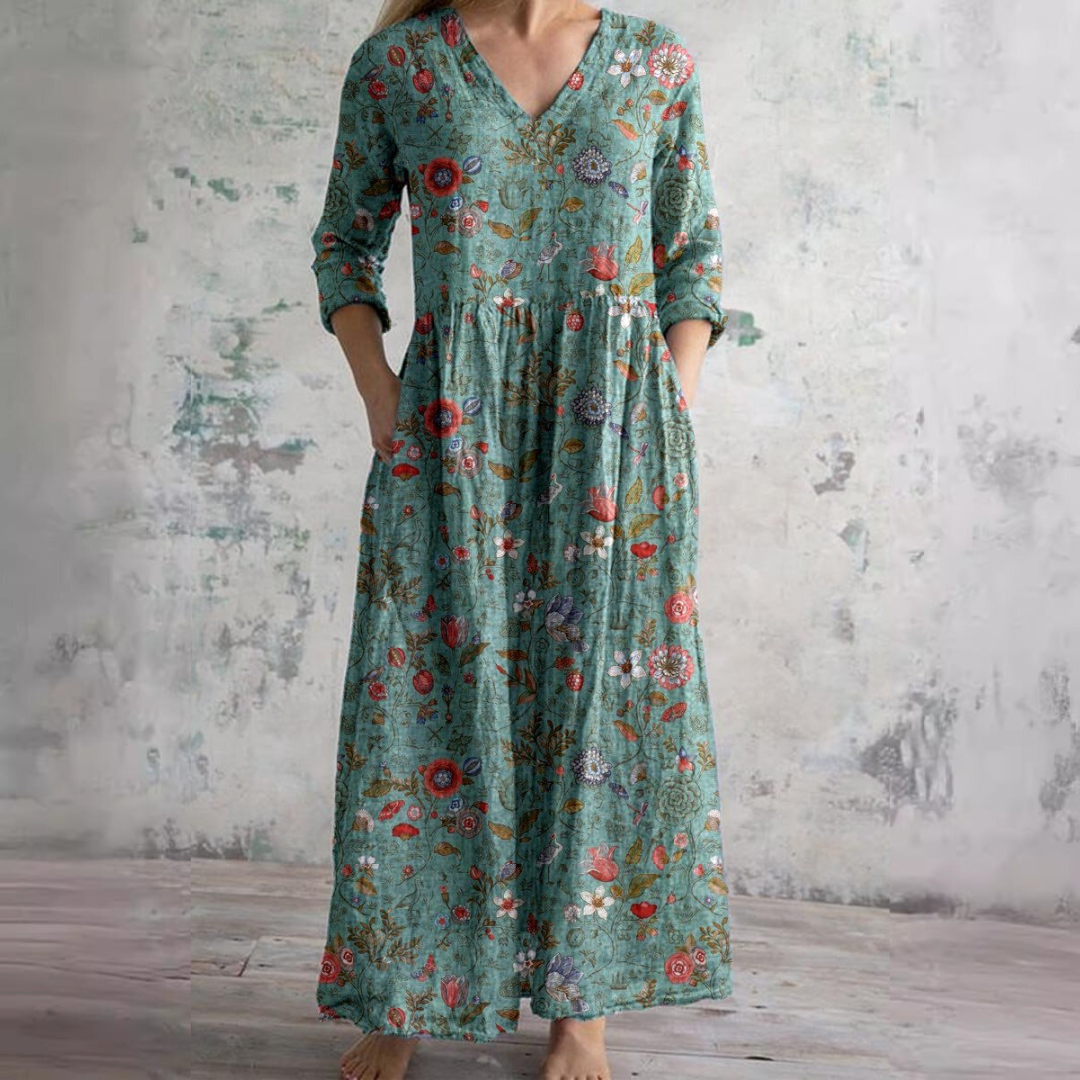 Ophelia | Women's Bohemian Floral V-Neck Maxi Dress