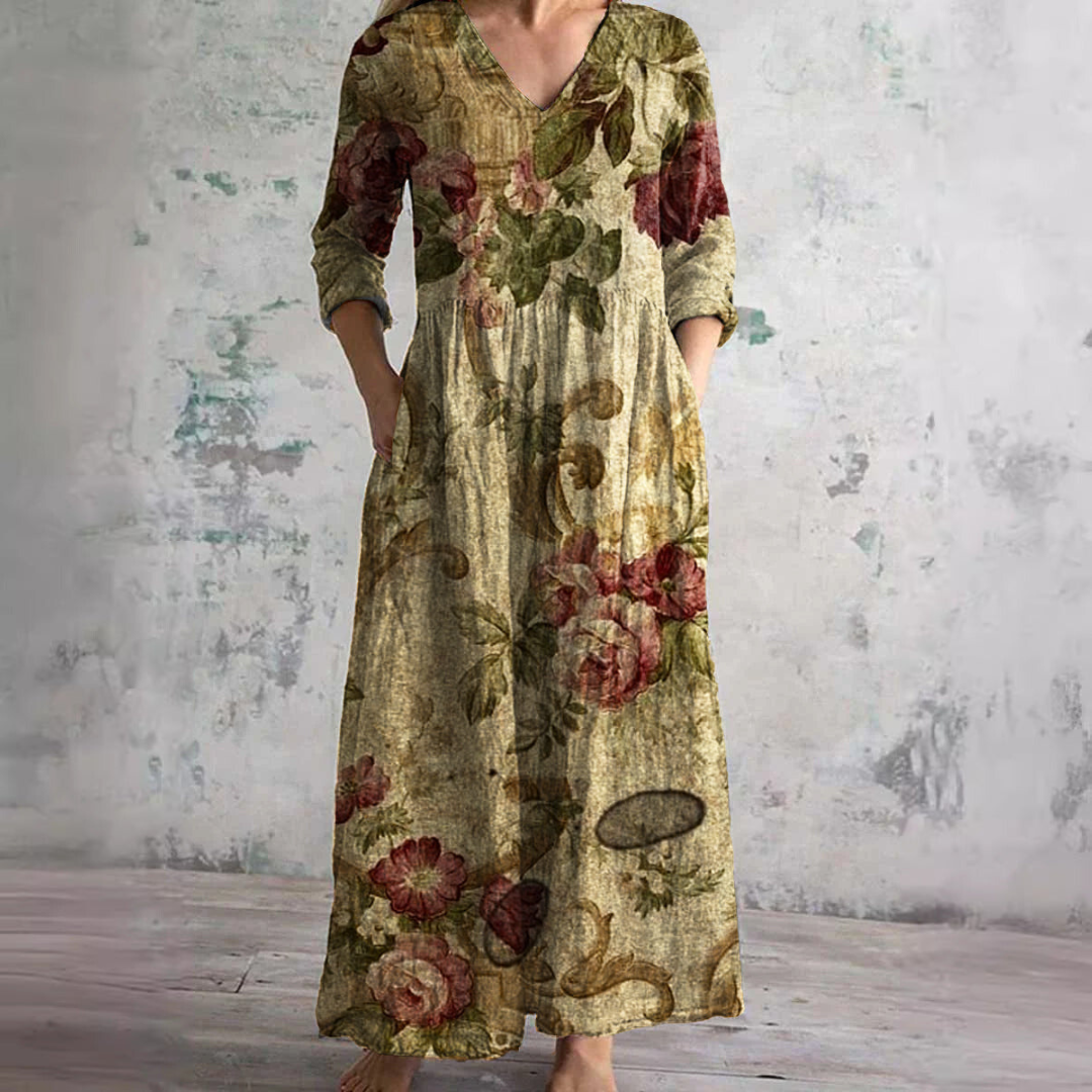 Ophelia | Women's Bohemian Floral V-Neck Maxi Dress