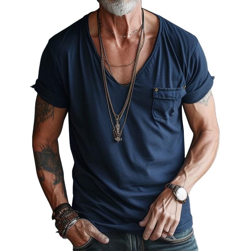Orlando | Men's Combed Cotton V-Neck T-Shirt with Chest Pocket