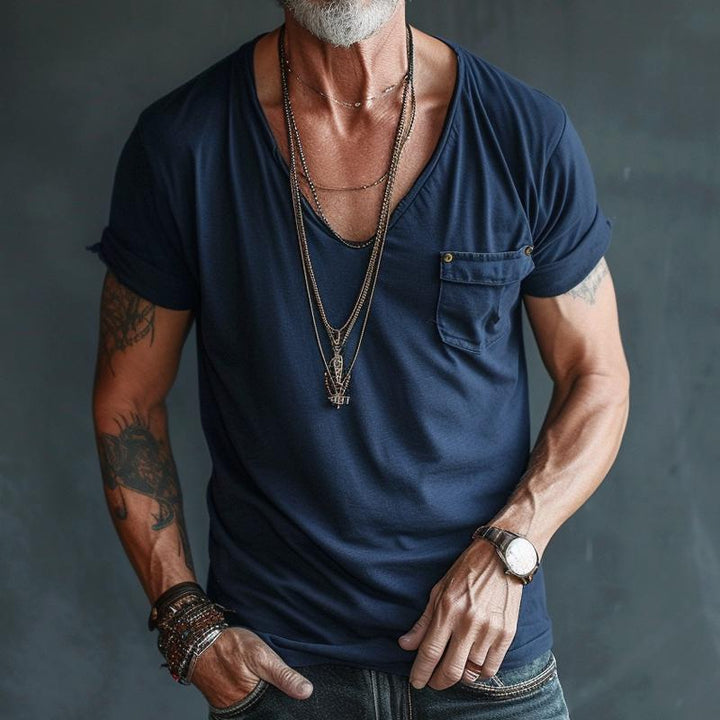 Orlando | Men's Combed Cotton V-Neck T-Shirt with Chest Pocket