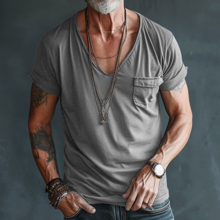 Orlando | Men's Combed Cotton V-Neck T-Shirt with Chest Pocket