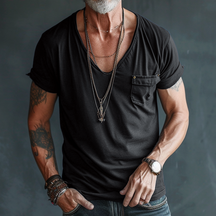 Orlando | Men's Combed Cotton V-Neck T-Shirt with Chest Pocket