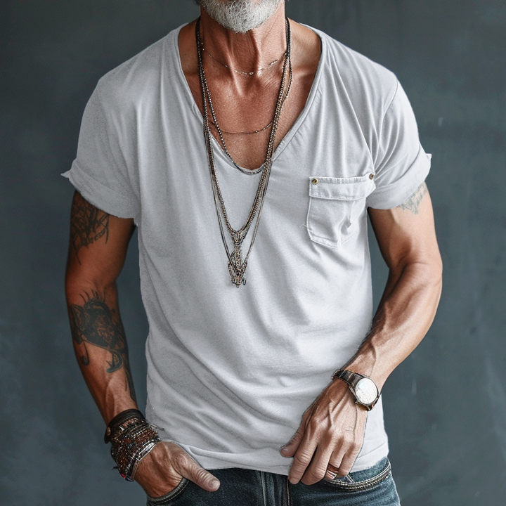 Orlando | Men's Combed Cotton V-Neck T-Shirt with Chest Pocket