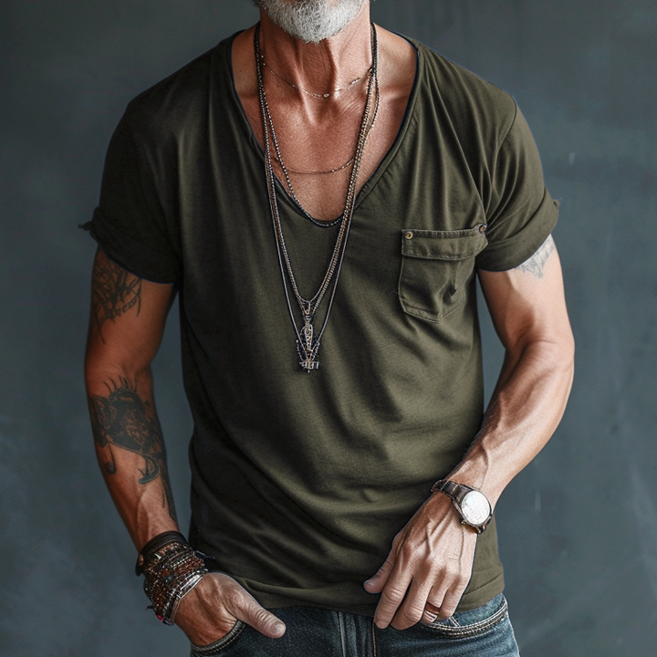 Orlando | Men's Combed Cotton V-Neck T-Shirt with Chest Pocket