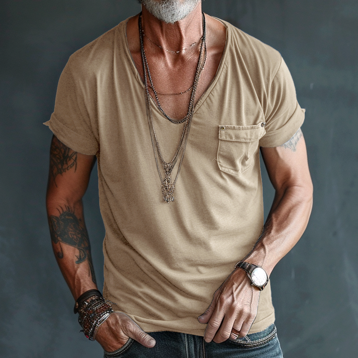 Orlando | Men's Combed Cotton V-Neck T-Shirt with Chest Pocket