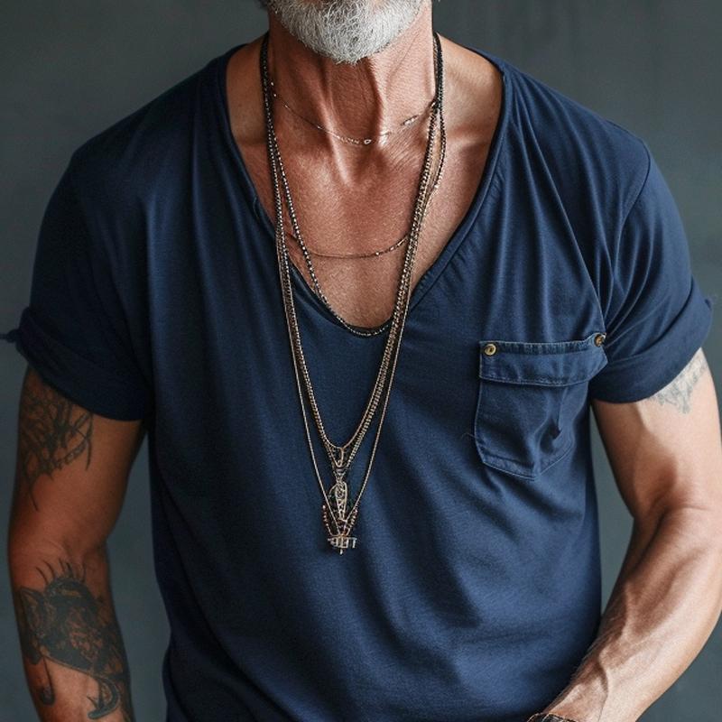 Orlando | Men's Combed Cotton V-Neck T-Shirt with Chest Pocket