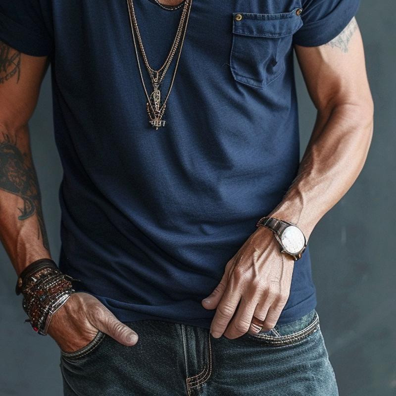 Orlando | Men's Combed Cotton V-Neck T-Shirt with Chest Pocket