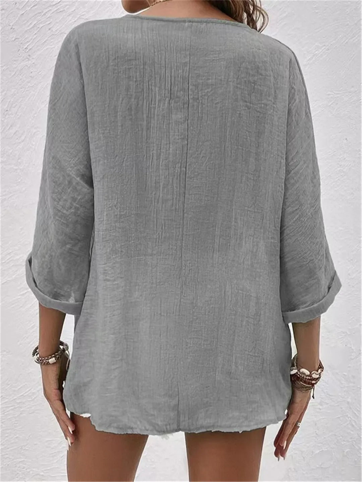 Ottilie | Women's Casual Cotton V-Neck Button-Front Blouse