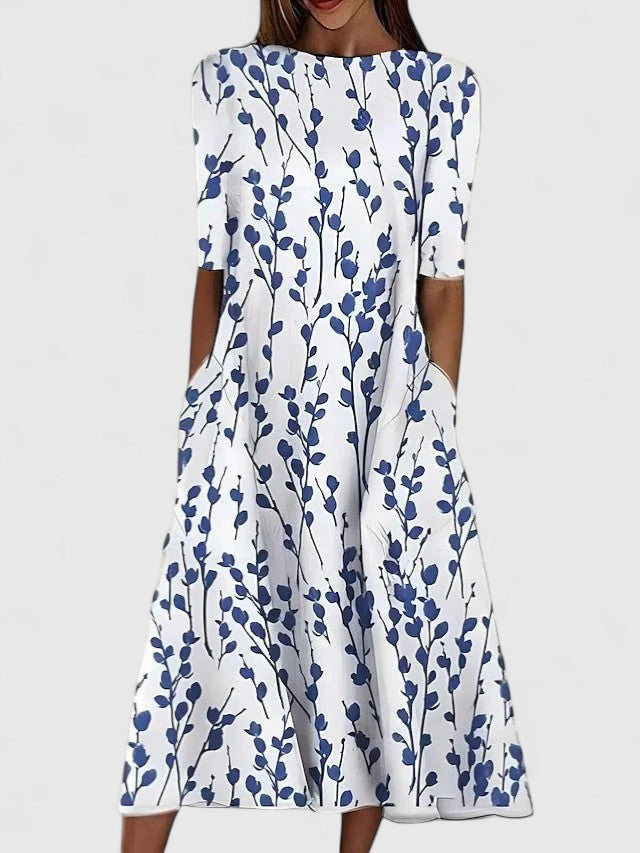 Ottilie | Women's Floral Round-Neck Sophisticated Midi Dress