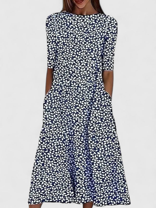 Ottilie | Women's Floral Round-Neck Sophisticated Midi Dress