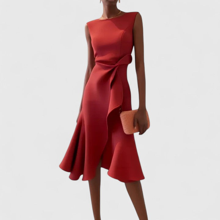 Ottoline | Women's Asymmetrical Draped Lightweight Midi Dress
