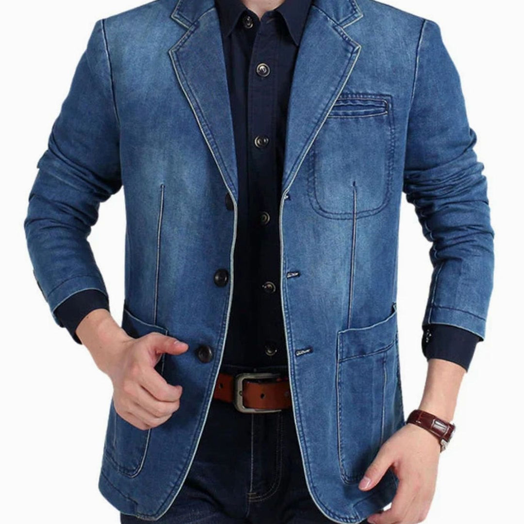 Ozias | Men's Washed Indigo Three-Button Blazer