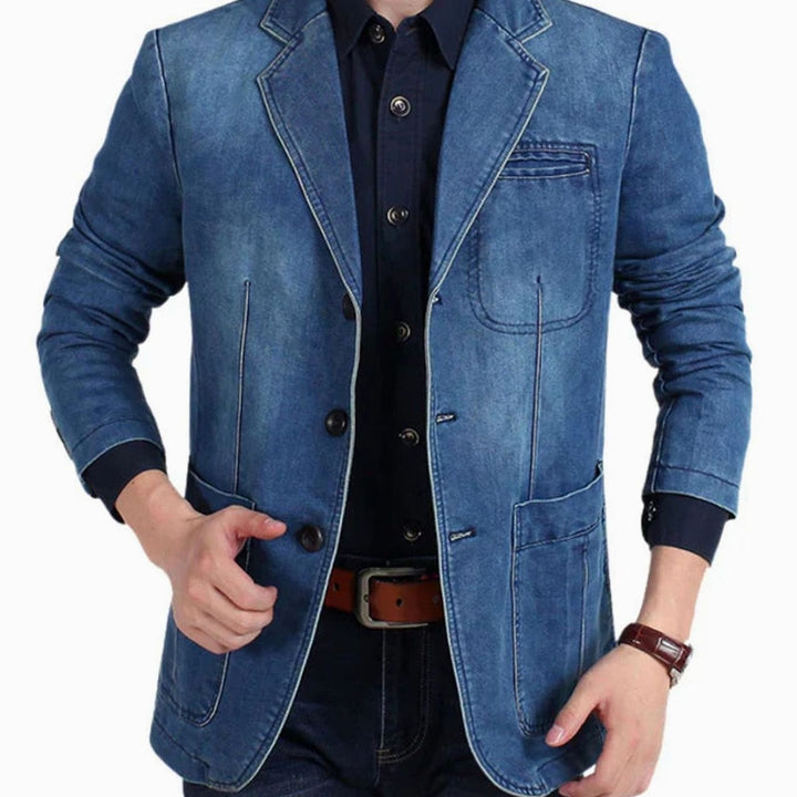 Ozias | Men's Washed Indigo Three-Button Blazer