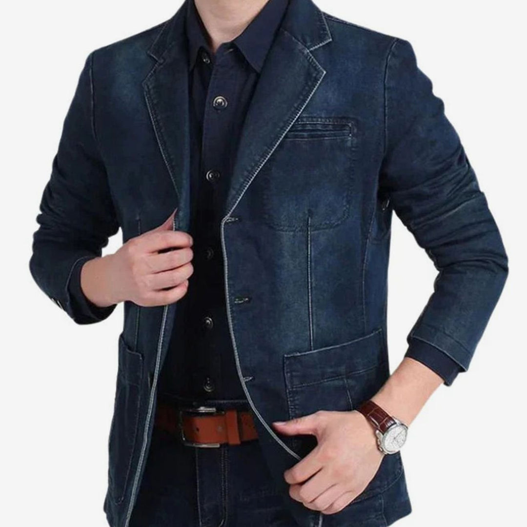 Ozias | Men's Washed Indigo Three-Button Blazer