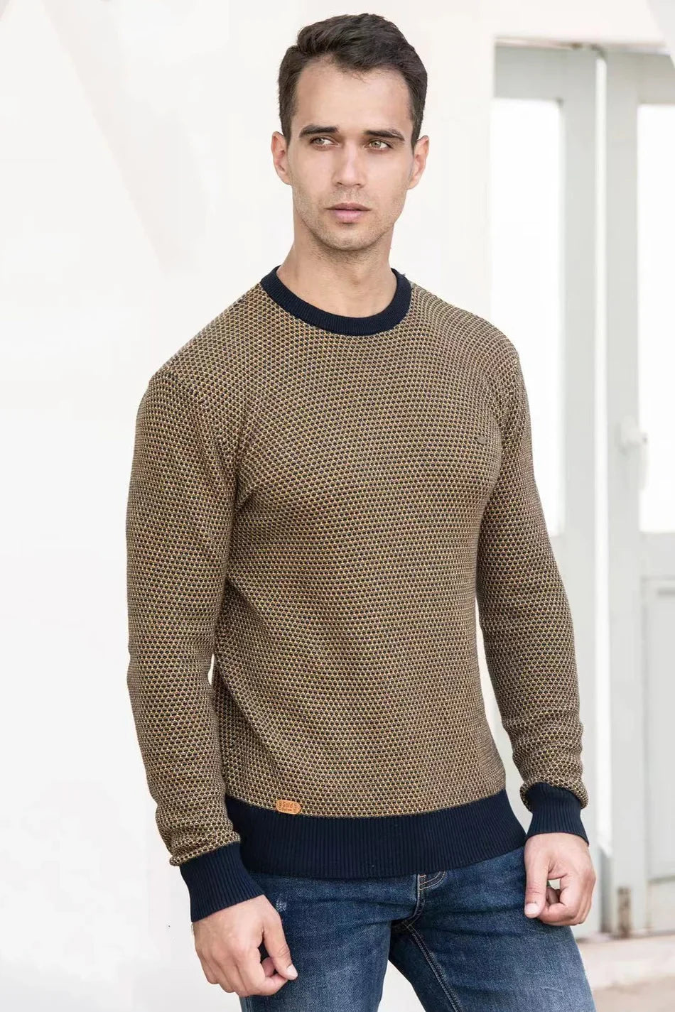 Pacome | Men's Diamond Texture Sweater with Contrast Trim