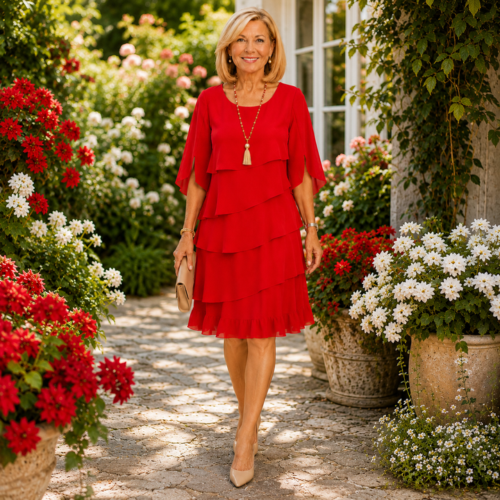 Patricia | Women's Elegant Layered Tiered Ruffle Midi Dress
