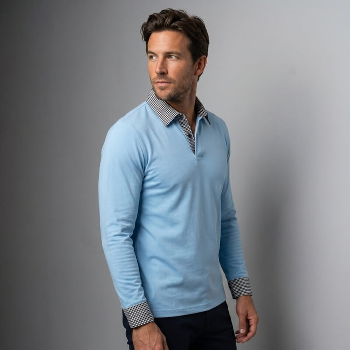 Payen | Men's Check Trim Long Sleeve Polo