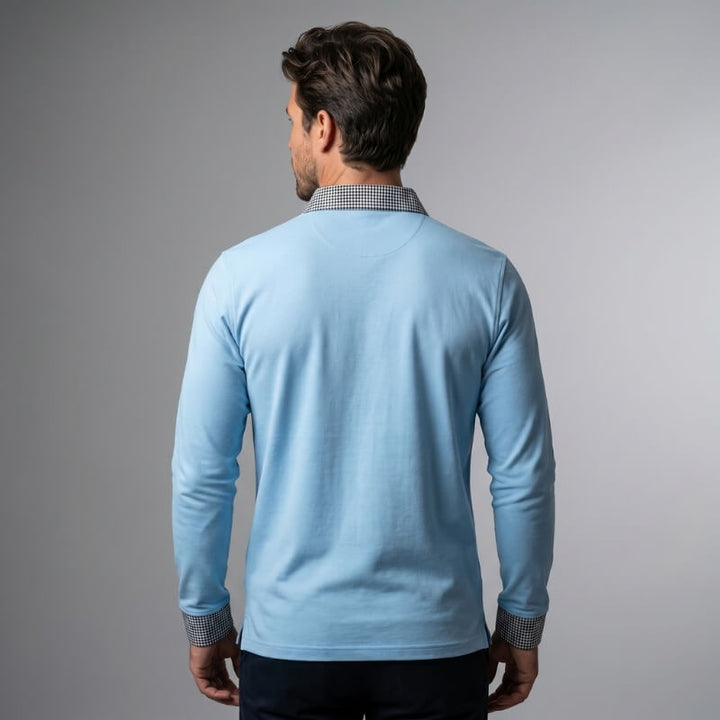 Payen | Men's Check Trim Long Sleeve Polo