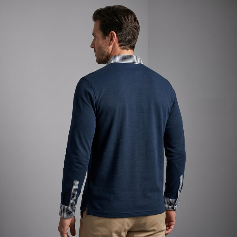 Payen | Men's Check Trim Long Sleeve Polo