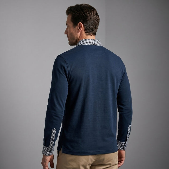 Payen | Men's Check Trim Long Sleeve Polo
