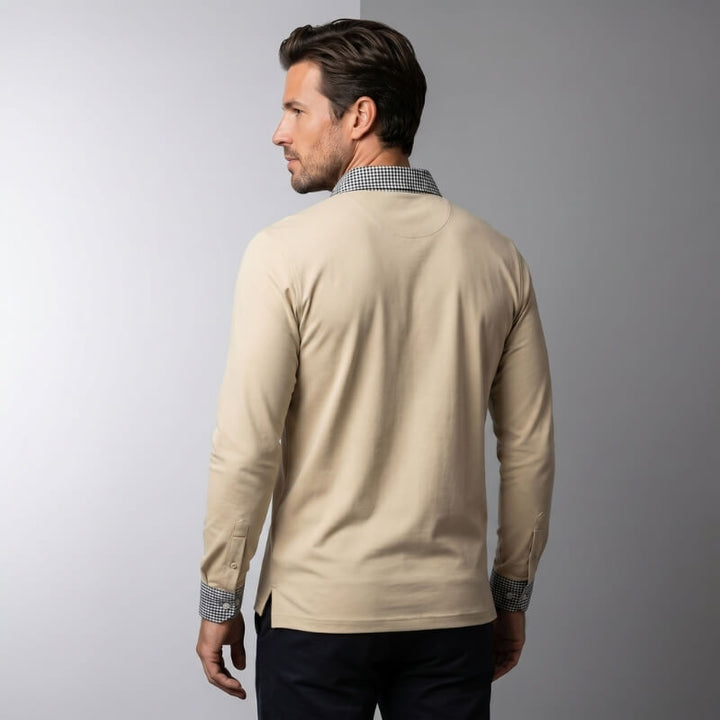 Payen | Men's Check Trim Long Sleeve Polo