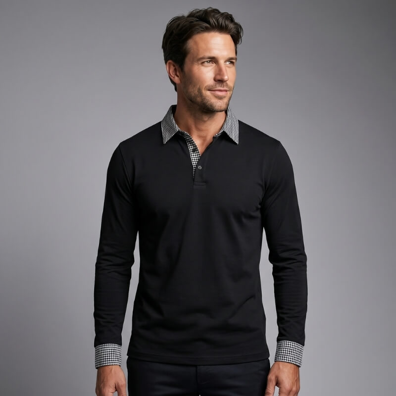 Payen | Men's Check Trim Long Sleeve Polo