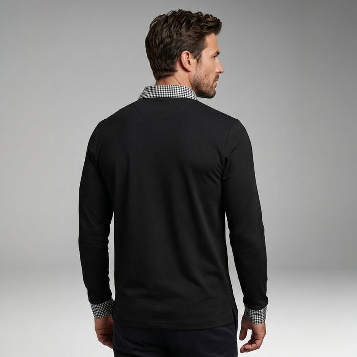 Payen | Men's Check Trim Long Sleeve Polo