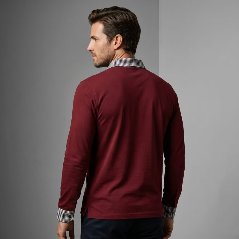 Payen | Men's Check Trim Long Sleeve Polo