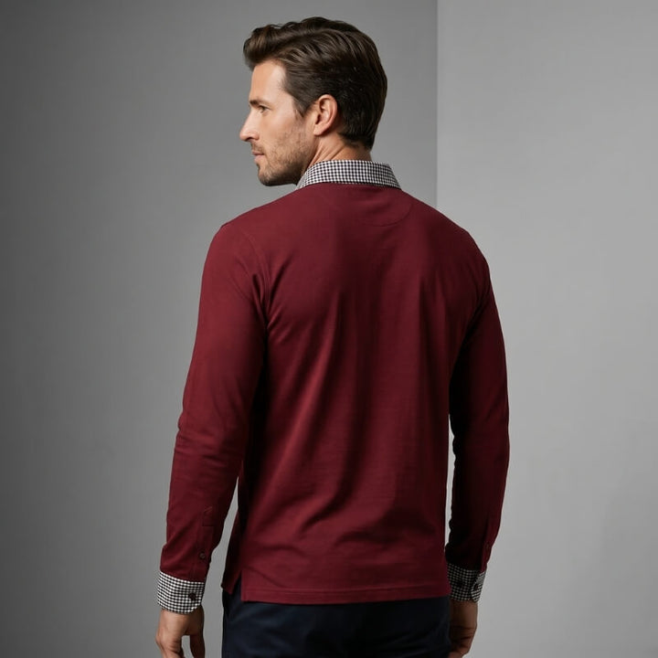 Payen | Men's Check Trim Long Sleeve Polo