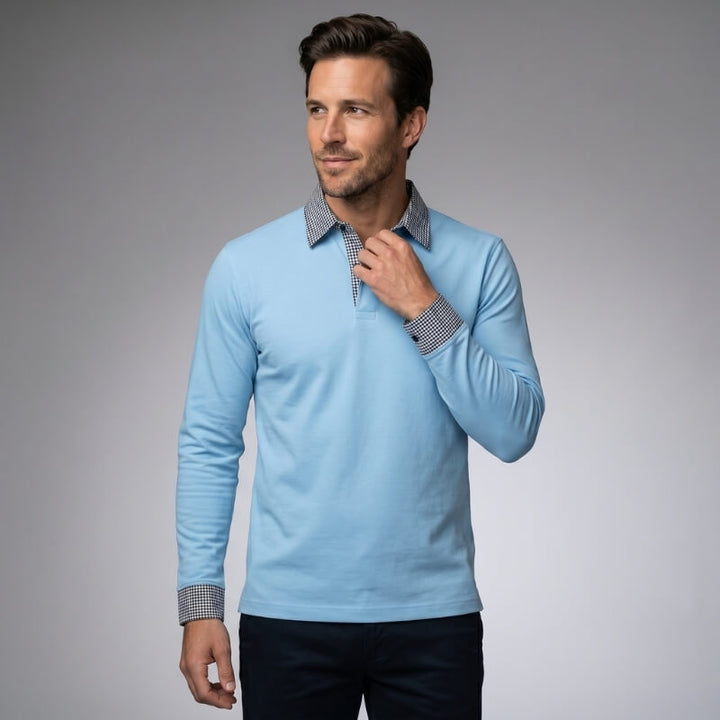 Payen | Men's Check Trim Long Sleeve Polo