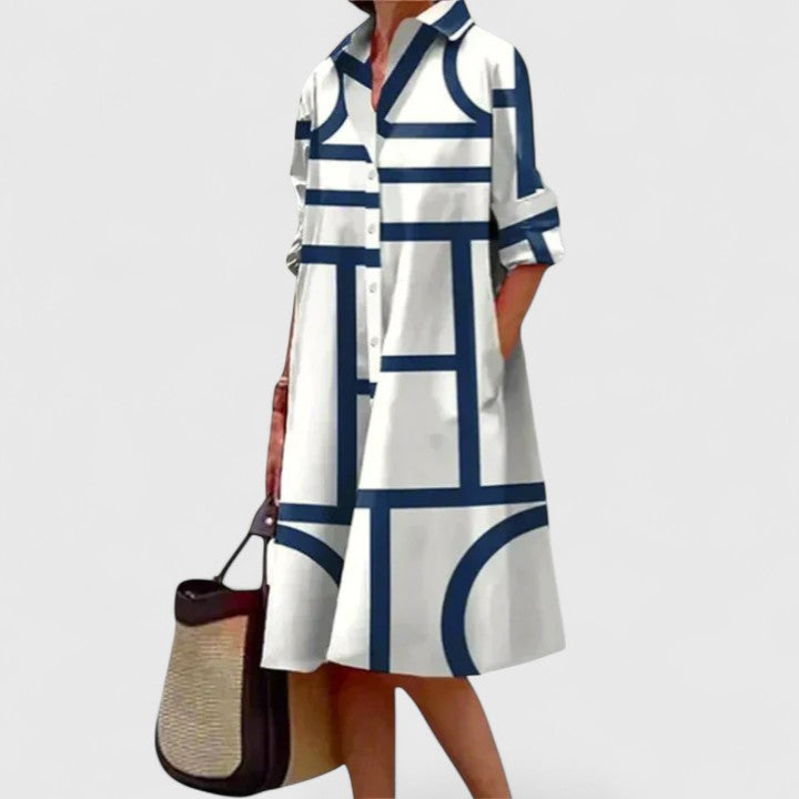Philippa | Women's Polka Dot Collared Long Sleeve Midi Dress