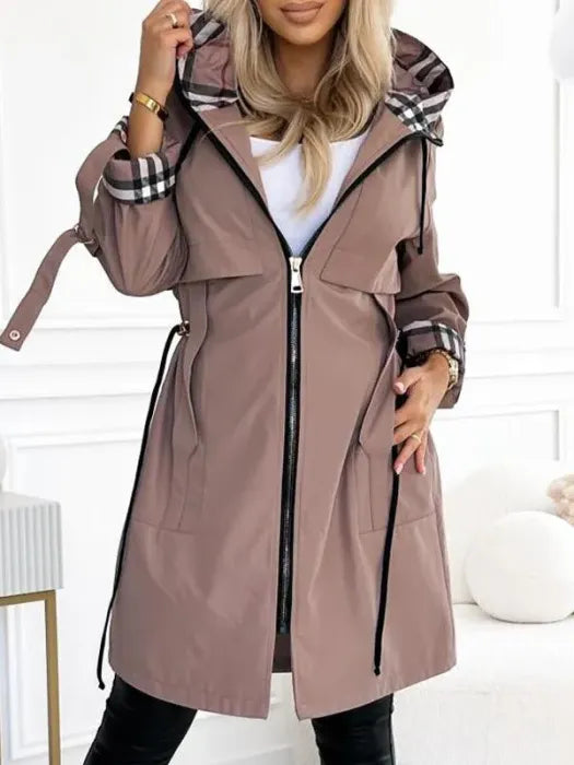 Blanche | Women's Longline Hooded Zip Coat with Drawcord Waist