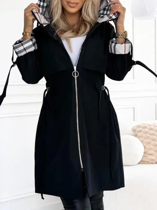Blanche | Women's Longline Hooded Zip Coat with Drawcord Waist