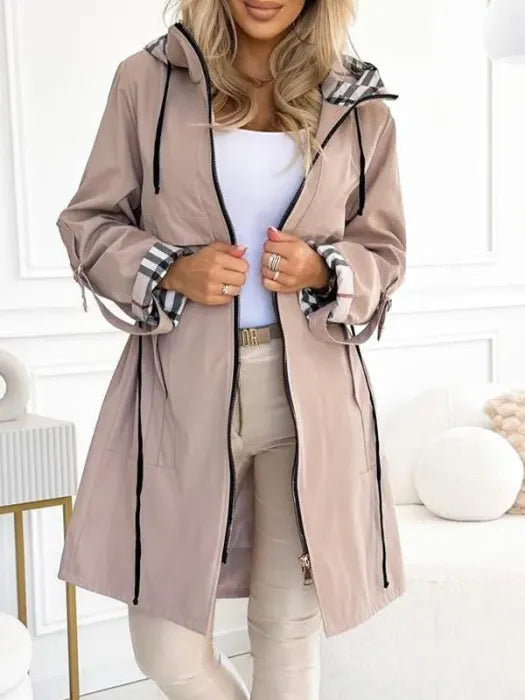 Blanche | Women's Longline Hooded Zip Coat with Drawcord Waist