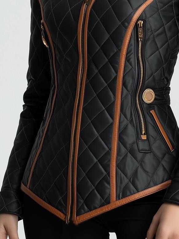 Toinette | Women's Diamond-Quilted Moto Jacket with Contrast Piping