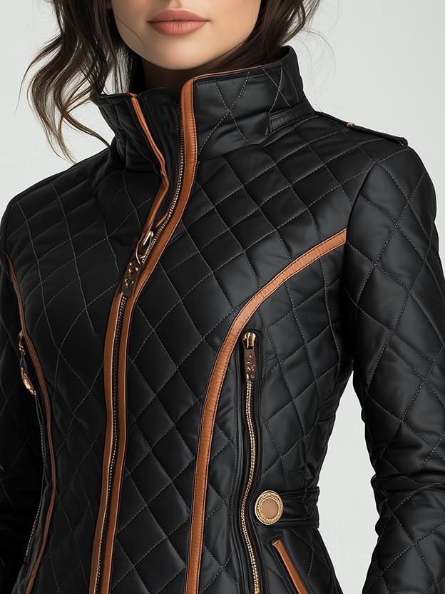Toinette | Women's Diamond-Quilted Moto Jacket with Contrast Piping