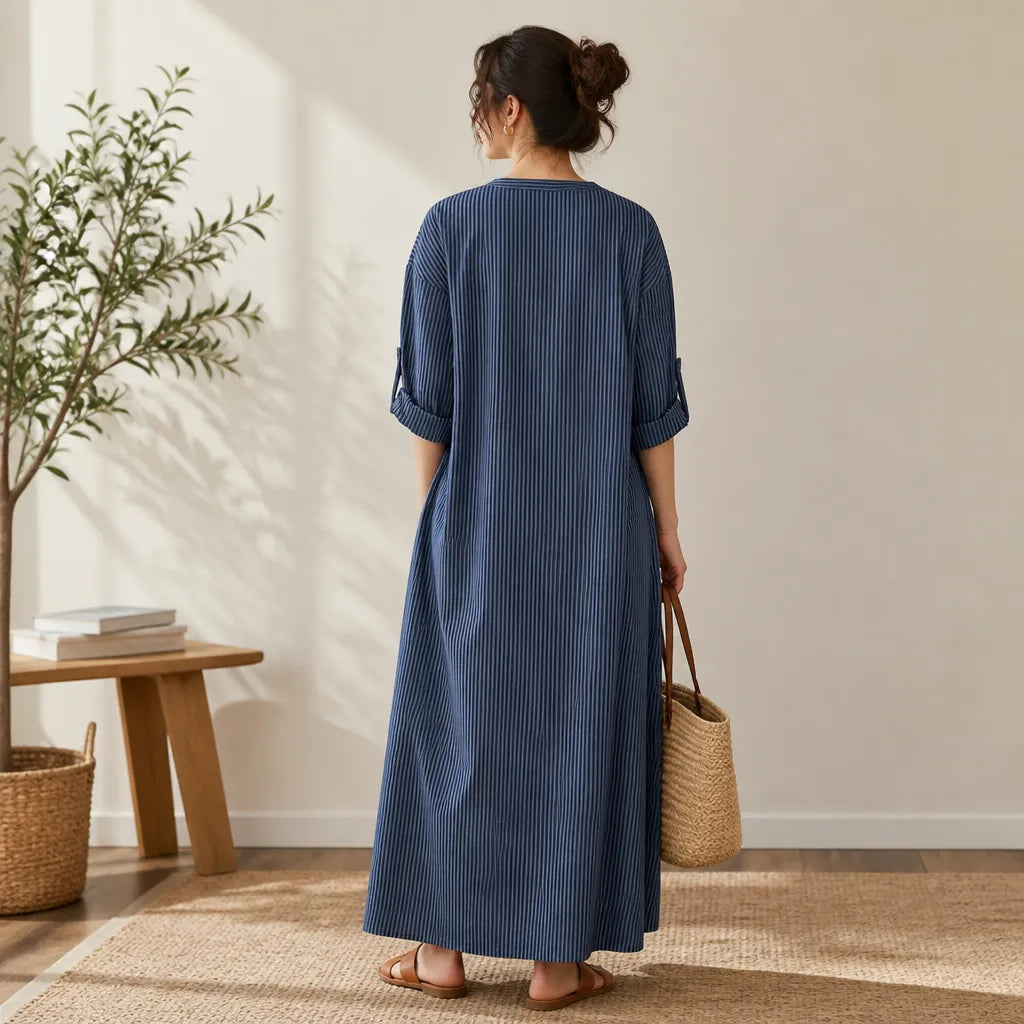 Poncette | Women's Striped V Neck Maxi Dress